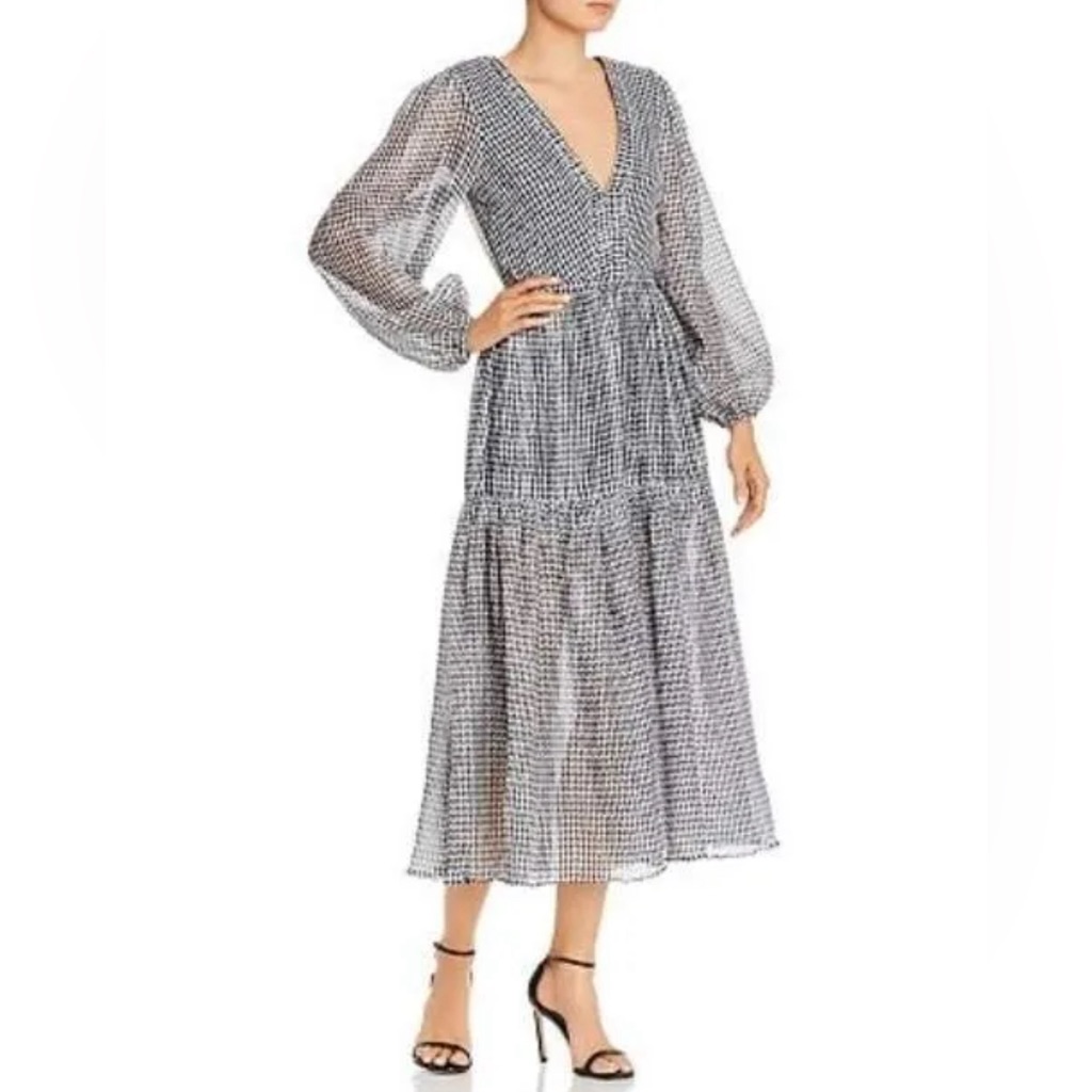 Bec & Bridge Nadine Crinkled Gingham Midi Dress Black S (Us4) Nwt